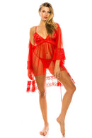 20172 6 Piece Includes Robe, Dress, and G-String 3pc Mesh Robe Set