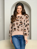 WOMEN'S DROP SHOULDER LEOPARD PRINT SWEATER