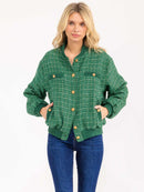 WOMEN'S LONG SLEEVE BUTTON CLOSURE POCKETS TWEED SHIMMER JACKET