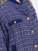 WOMEN'S LONG SLEEVE BUTTON CLOSURE POCKETS TWEED SHIMMER JACKET