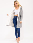 WOMEN'S LONG SLEEVE OPEN FRONT POCKETS HOODED SHERPA CONTRAST CARDIGAN