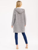 WOMEN'S LONG SLEEVE OPEN FRONT POCKETS HOODED SHERPA CONTRAST CARDIGAN