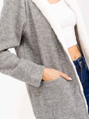 WOMEN'S LONG SLEEVE OPEN FRONT POCKETS HOODED SHERPA CONTRAST CARDIGAN