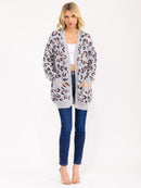 WOMEN'S LONG SLEEVE OPEN FRONT POCKETS ANIMAL PRINT CARDIGAN