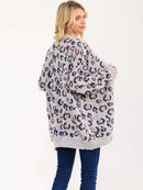 WOMEN'S LONG SLEEVE OPEN FRONT POCKETS ANIMAL PRINT CARDIGAN
