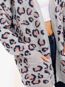 WOMEN'S LONG SLEEVE OPEN FRONT POCKETS ANIMAL PRINT CARDIGAN
