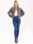 WOMEN'S LONG SLEEVE BUTTON CLOSURE FRONT POCKETS DENIM JACKET