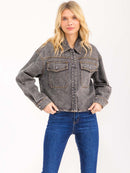 WOMEN'S LONG SLEEVE BUTTON CLOSURE FRONT POCKETS DENIM JACKET