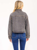 WOMEN'S LONG SLEEVE BUTTON CLOSURE FRONT POCKETS DENIM JACKET