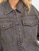 WOMEN'S LONG SLEEVE BUTTON CLOSURE FRONT POCKETS DENIM JACKET