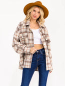 WOMEN'S LONG SLEEVE BUTTON UP FRONT POCKETS PLAID JACKET