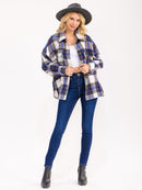 WOMEN'S LONG SLEEVE BUTTON UP FRONT POCKETS PLAID JACKET