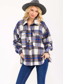 WOMEN'S LONG SLEEVE BUTTON UP FRONT POCKETS PLAID JACKET