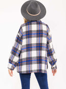 WOMEN'S LONG SLEEVE BUTTON UP FRONT POCKETS PLAID JACKET