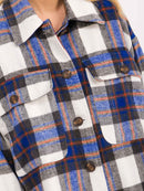 WOMEN'S LONG SLEEVE BUTTON UP FRONT POCKETS PLAID JACKET