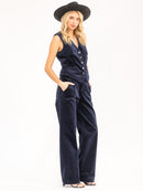 WOMEN'S SLEEVELESS VEST & WIDE LEG PANTS CORDUROY 2PC. SET