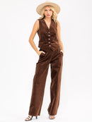 WOMEN'S SLEEVELESS VEST & WIDE LEG PANTS CORDUROY 2PC. SET