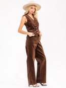 WOMEN'S SLEEVELESS VEST & WIDE LEG PANTS CORDUROY 2PC. SET