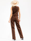 WOMEN'S SLEEVELESS BUTTON UP V-NECK CORDUROY VEST