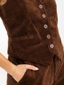WOMEN'S SLEEVELESS BUTTON UP V-NECK CORDUROY VEST