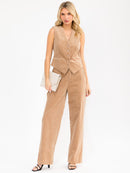 WOMEN'S SLEEVELESS VEST & WIDE LEG PANTS CORDUROY 2PC. SET