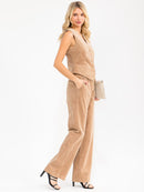 WOMEN'S SLEEVELESS VEST & WIDE LEG PANTS CORDUROY 2PC. SET