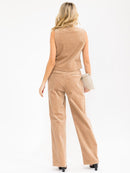 WOMEN'S SLEEVELESS BUTTON UP V-NECK CORDUROY VEST