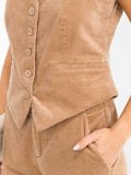 WOMEN'S SLEEVELESS BUTTON UP V-NECK CORDUROY VEST