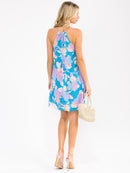 WOMEN'S SLEEVELESS HALTER NECK FLORAL MINI DRESS