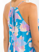 WOMEN'S SLEEVELESS HALTER NECK FLORAL MINI DRESS