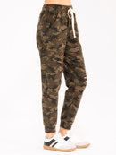 WOMEN'S ELASTIC WAIST POCKETS CAMO PRINT JOGGER LEG PANTS