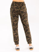 WOMEN'S ELASTIC WAIST POCKETS CAMO PRINT JOGGER LEG PANTS