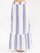 WOMEN'S ELASTIC WAIST MULTI STRIPES MAXI SKIRT