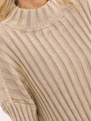 WOMEN'S LONG BELL SLEEVE MOCK NECK RIBBED PULLOVER SWEATER