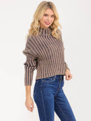 WOMEN'S LONG BELL SLEEVE MOCK NECK RIBBED PULLOVER SWEATER