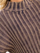 WOMEN'S LONG BELL SLEEVE MOCK NECK RIBBED PULLOVER SWEATER