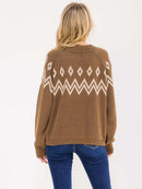 WOMEN'S LONG SLEEVE MULTI PRINT PULLOVER SWEATER