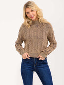 WOMEN'S LONG SLEEVE MOCK NECK RIBBED PULLOVER SWEATER