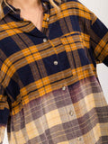WOMEN'S LONG SLEEVE BUTTON UP FRONT POCKET PLAID TOP