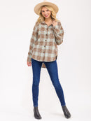 WOMEN'S LONG SLEEVE BUTTON CLOSURE FRONT POCKET PLAID SHIRT