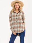 WOMEN'S LONG SLEEVE BUTTON CLOSURE FRONT POCKET PLAID SHIRT