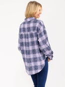 WOMEN'S LONG SLEEVE BUTTON CLOSURE FRONT POCKET PLAID SHIRT
