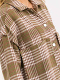 WOMEN'S LONG SLEEVE BUTTON CLOSURE FRONT POCKETS PLAID SHACKET