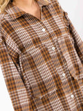 WOMEN'S LONG SLEEVE BUTTON CLOSURE FRONT POCKETS PLAID SHACKET