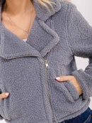 WOMEN'S LONG SLEEVE ZIP UP FRONT POCKETS SHERPA JACKET