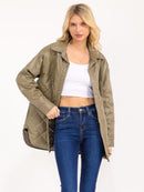 WOMEN'S LONG SLEEVE BUTTON CLOSURE FRONT POCKETS PU PLEATHER JACKET