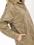 WOMEN'S LONG SLEEVE BUTTON CLOSURE FRONT POCKETS PU PLEATHER JACKET