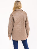 WOMEN'S LONG SLEEVE BUTTON CLOSURE FRONT POCKETS PU PLEATHER JACKET