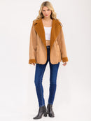 WOMEN'S LONG SLEEVE BUTTON UP FRONT POCKETS CONTRAST JACKET