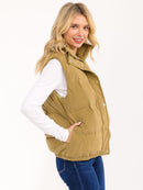 WOMEN'S SLEEVELESS BUTTON UP FRONT POCKETS PUFFER VEST